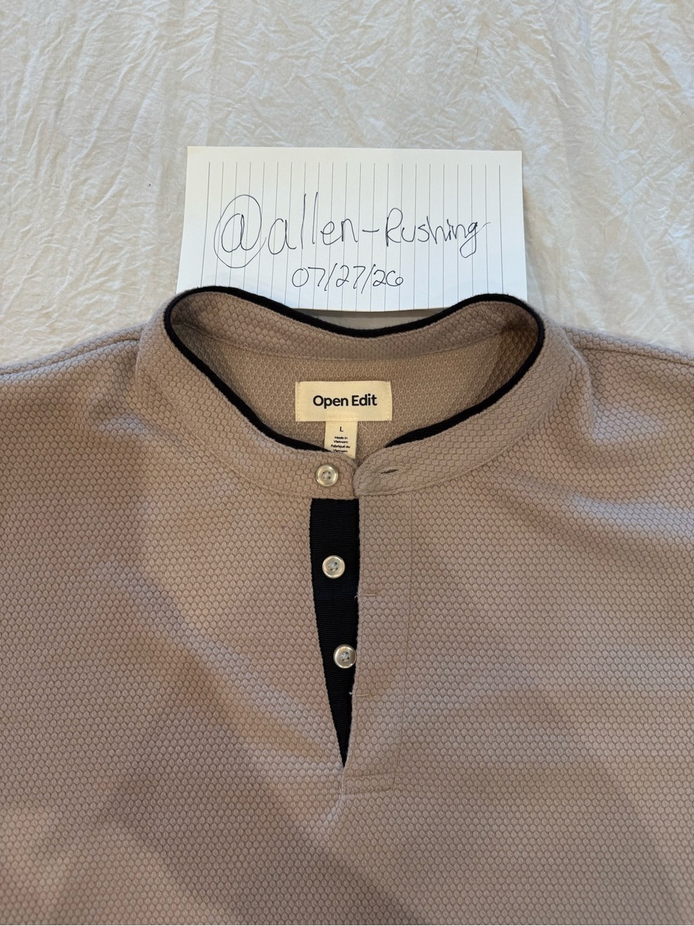 Open Edit Men’s Taupe Short-Sleeve Henley with Black Trim